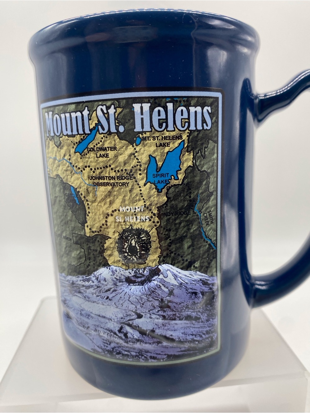 3D Mount St. Helens Blue Ceramic Mug with Map Graphic